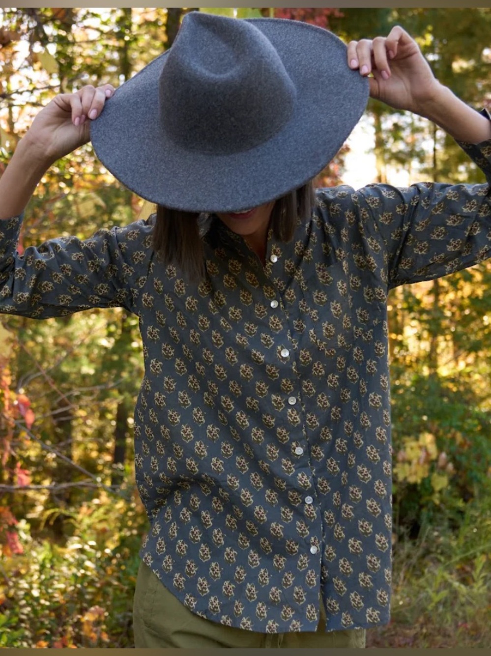 And for Good - Good Boyfriend Shirt Floral India cotton block print L/XL